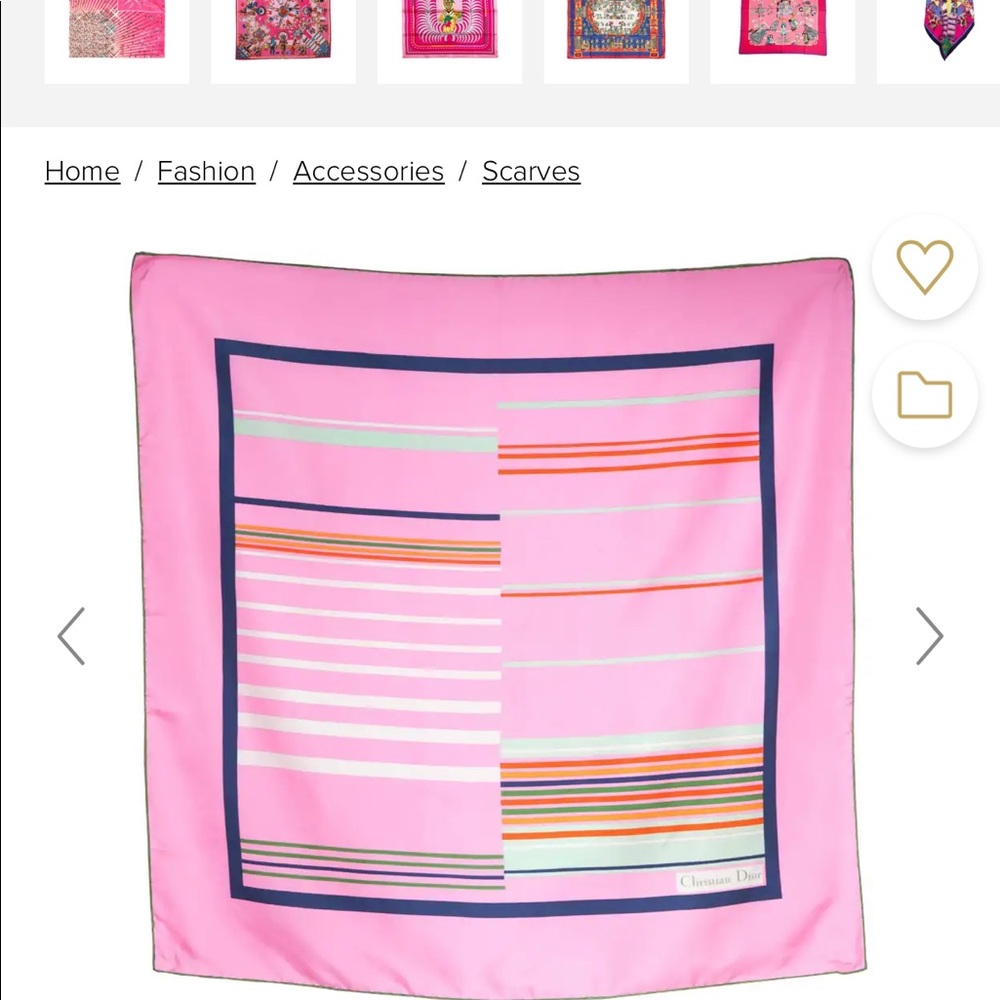 Christian Dior Blue scarf with pink, brown and white stripes.  30”x30”, vintage! - Picture 2 of 2